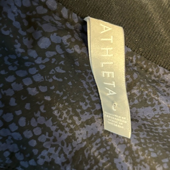 Athleta Brooklyn Track Bomber Jacket Blue Zip Pockets Snake Print Gym Large - Picture 7 of 8
